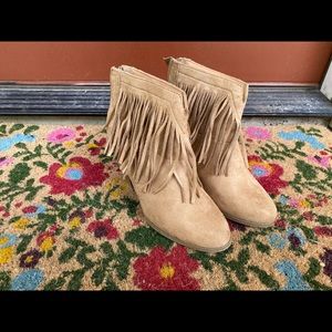 Suede Fringe Booties - Size 7